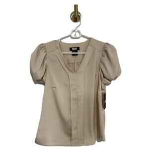 DKNY Ivory Puff Sleeve V-Neck Fashion Blouse Top Women’s XS NWT